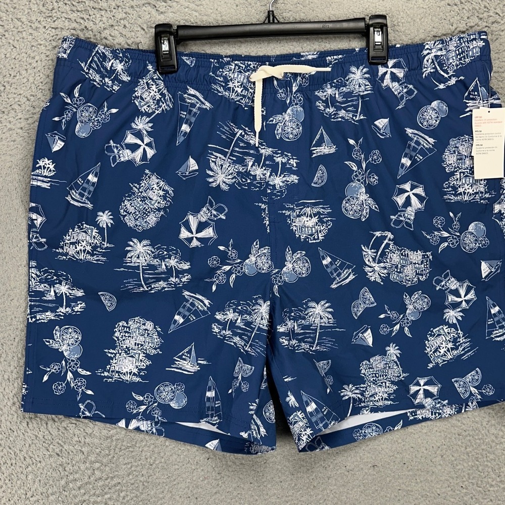 Old Navy Swim Trunks Mens 2XL Board Shorts Blue Hawaiian Print NEW